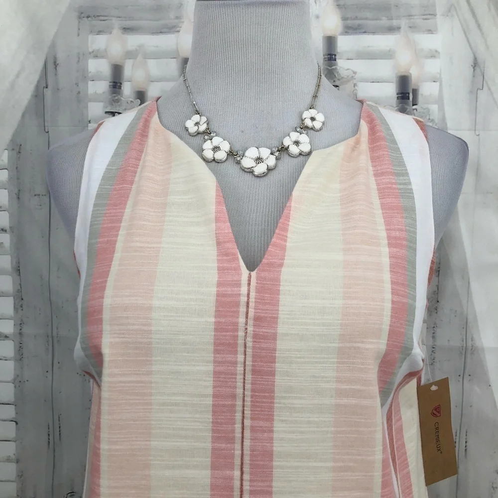 Cremieux Womens Size XS Pink White V Neck Striped Sleeveless Shift Dress Cotton - Picture 2 of 12